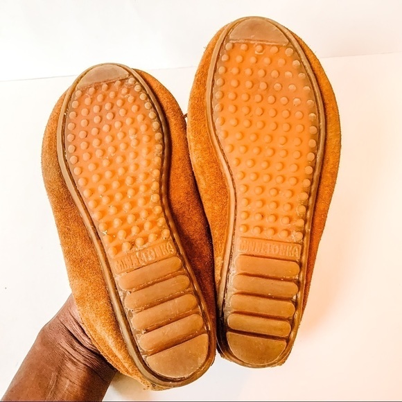 MINNETONKA Suede Fringe Slip On Moccasins SZ 5.5 - Picture 8 of 9